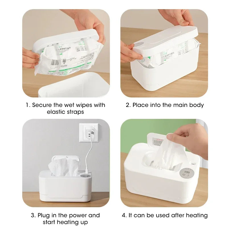 Baby Wipe Warmer Heater with LED Display Wet Towel Dispenser Portable USB Charge Baby Wipe Warmer Napkin Heating Box Home/Car - Smarsty