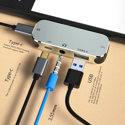 Type-C Extension Hub to 3.5 PD100W USB3.0/USB2.0/USB3.1 HDMI-Compatible Splitter Computer Peripherals