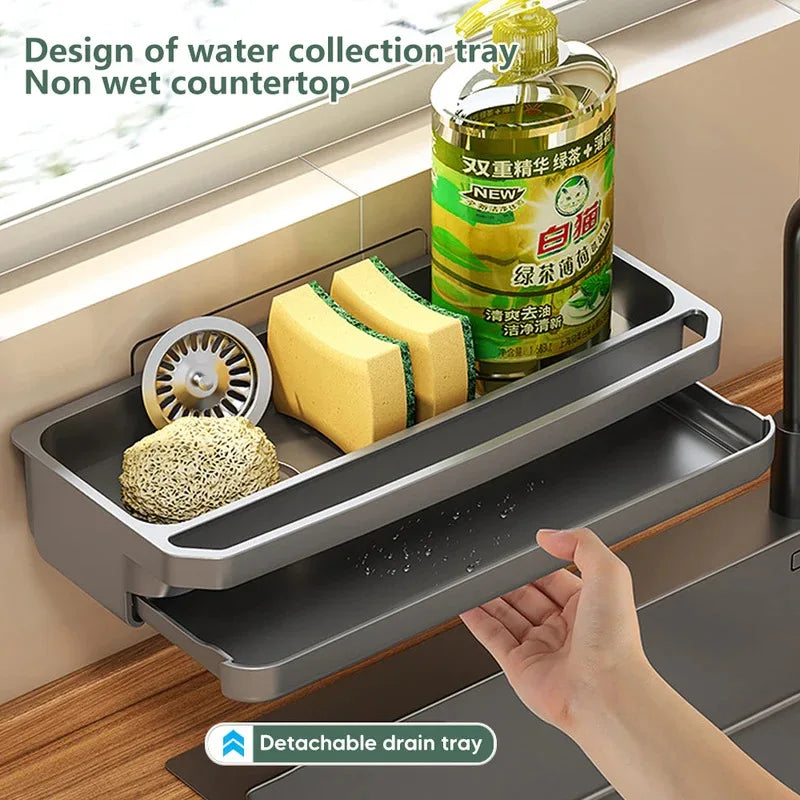 Kitchen Shelf Sponge Holder Sink Organizer Drain Rack Self-draining Dishcloth Faucet Storage Soap Drainer Kitchen Accessories