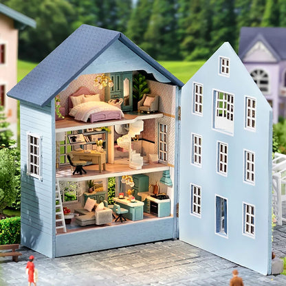 DIY Mini Wooden Doll House Assembly Building Model Pink Princess Villa Architecture Kit 3D Puzzle Dollhouse With Furniture Gifts by Smarsty