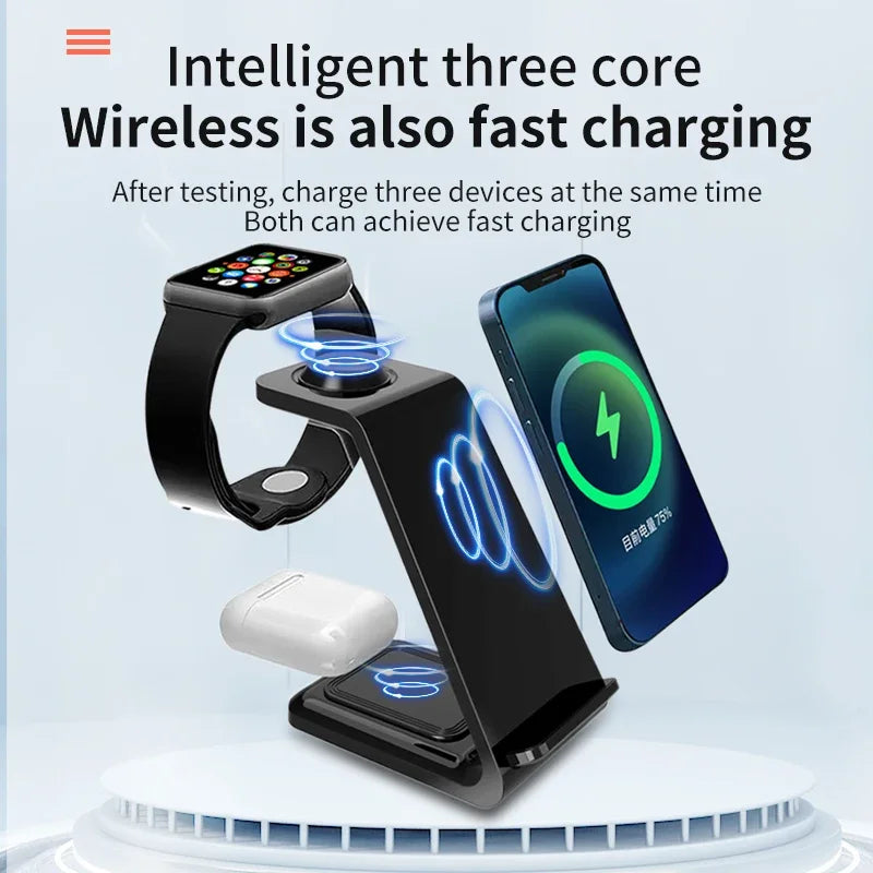 Three In One Wireless Charger Stand Fast Charging Dock - Smarsty