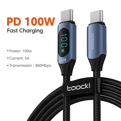 Toocki Type C to Type C Cable 100W PD Fast Charging Charger USB C to USB C Display Cable For Xiaomi POCO F3 Realme Macbook iPad - Smarsty