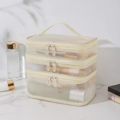 Transparent Mesh Travel Cosmetic Bag With Large Capacity - Smarsty