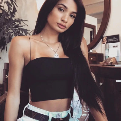 2024 New Fashion Women Spaghetti Strap Crop Top Sexy Bodycon Sleeveless Cami Tube Top Basic Plain Camisole - Smarsty