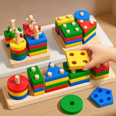 Montessori Wooden Sorting Stacking Toys Puzzle for Toddlers and Kids Preschool Fine Motor Skill Toy for 1 Years - Smarsty