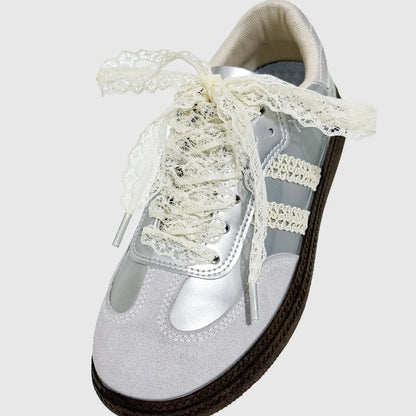 1Pair Fancy Lace Shoelaces for Women Casual Shoes Width Flat Shoelace for Sneakers Black White Shoe Laces Accessorices - Smarsty