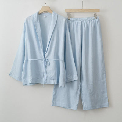 2025 Summer Women Linen Kimono Blouse Pants sets - Smarsty