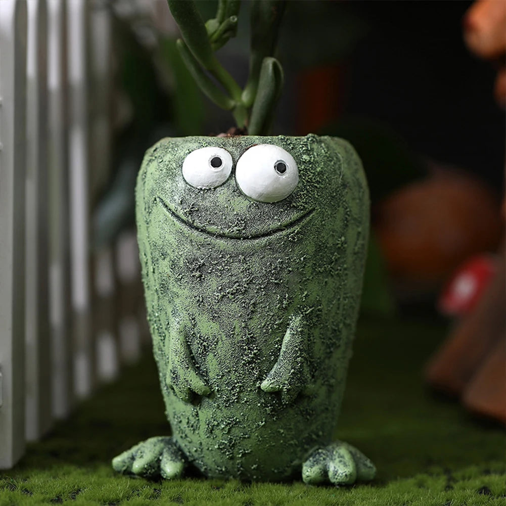 Funny Frog Planter Resin Cartoon Frog Flower Container Cute Frog Succulent Pot Small Frog Planter Ornament for Indoor Plants
