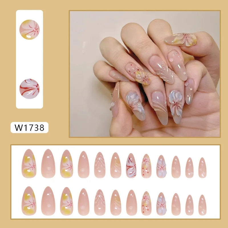 24pcs Flower Design Fake Nail Tips Full Cover - Smarsty