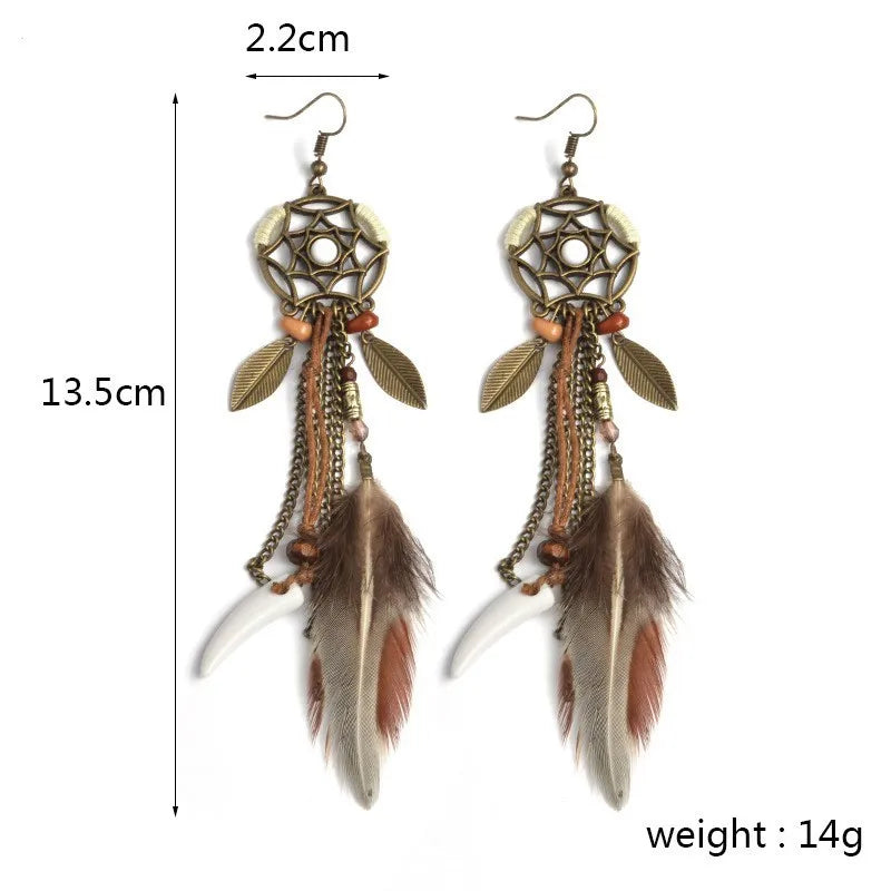 Boho Vintage Dream Catcher Earrings with Long Tassels for Women - Smarsty