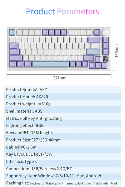 Gaming Mechanical Keyboard 82 Key 75 Percent Dual Mode - Smarsty
