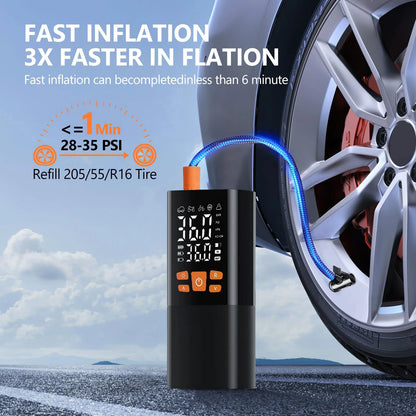 Tire Inflator Portable Air Compressor, Air Pump for Car Tires with LED Lights&Pressure Gauge for Auto, Motorcycles, Bikes, Balls