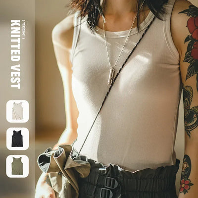 Maden Summer Sleeveless Knitted Tank Tops for Women Solid Color Casual Sports Vest Slim Fit Female Outer Wear Tops - Smarsty