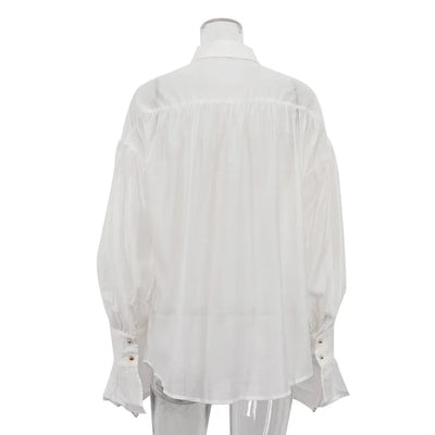 Tossy Casual Loose See-Through Shirts Women's Autumn Lapel Long Sleeve Patchwork Blouse Top Streetwear Female Solid Shirts Top - Smarsty