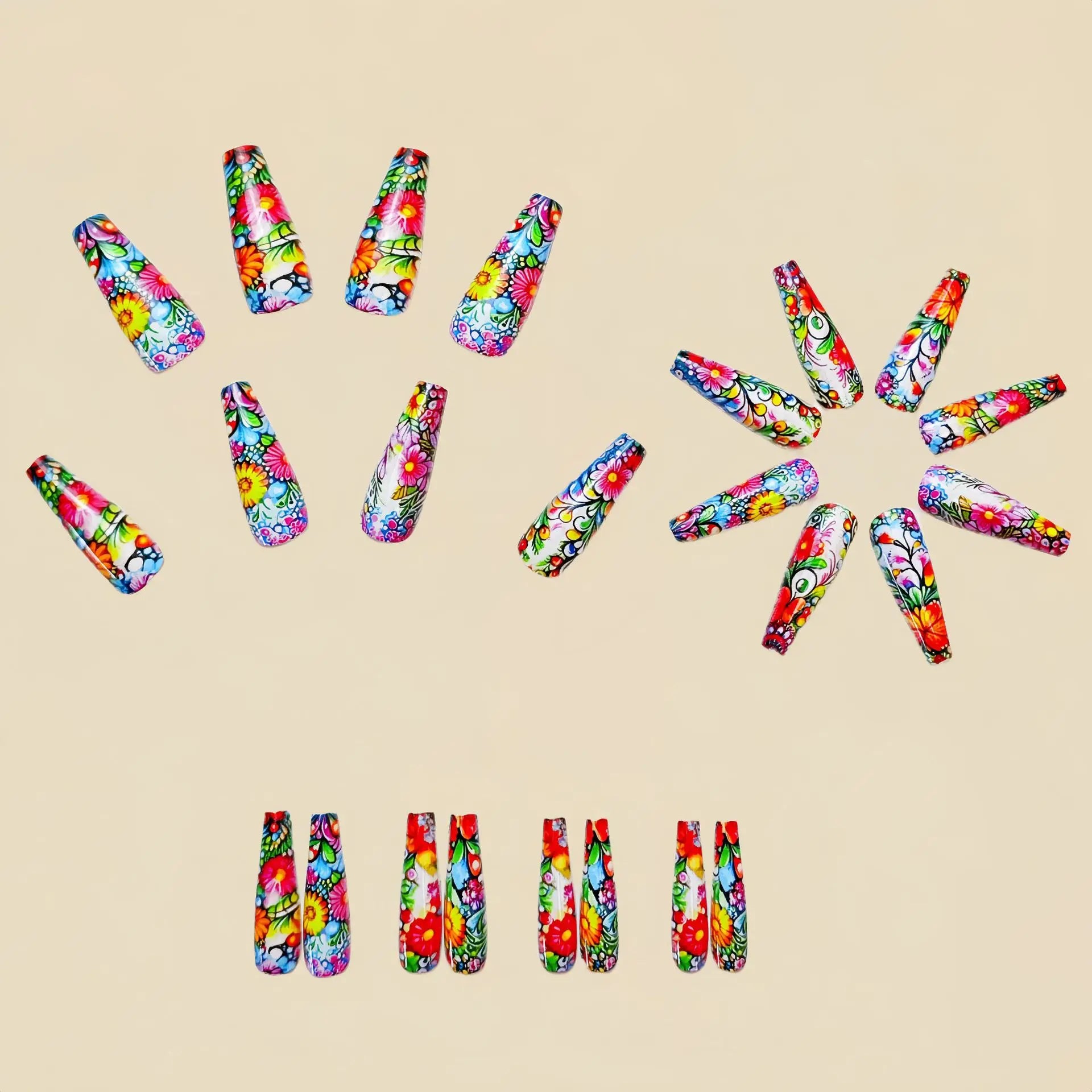 24 Piece Set Medium Long Press On Nails with Floral Design - Smarsty