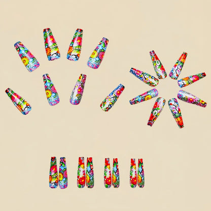 24 Piece Set Medium Long Press On Nails with Floral Design - Smarsty
