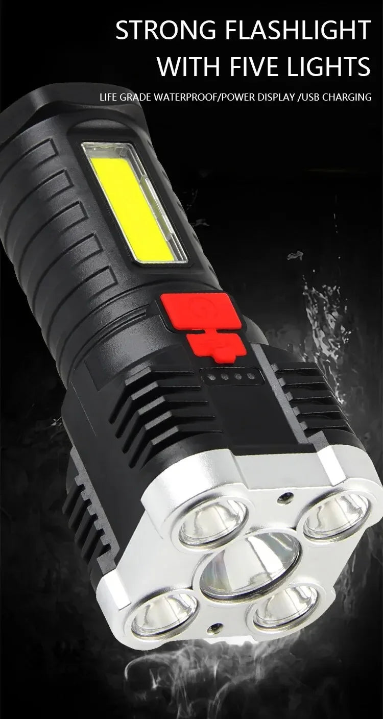 5LED High Power Led Flashlights Rechargeable Camping Spotlight with Side Light 3 Lighting Modes for Camping Adventure Outdoor - Smarsty