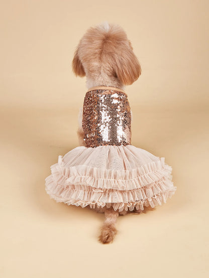 Sleeveless Dog Dress with Tulle and Sequins - Smarsty