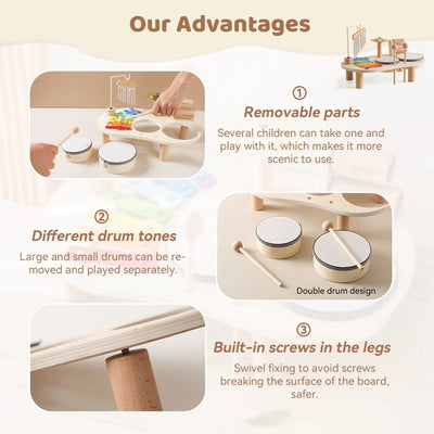 Baby Educational Toys Wooden Aeolian Bells Montessori Children's Musical Toys Xylophone Newborn Birthday Gifts Music Table Toys - Smarsty