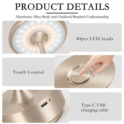 Rechargeable Wireless Table Lamp LED Touch Sensor Desktop Night Light Reading Lamp for Restaurant Hotel Bar Bedroom Decor Light