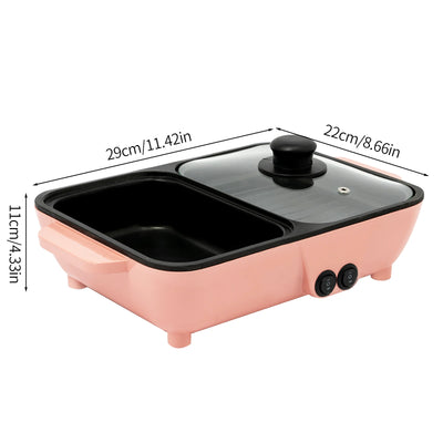 2-in-1 Electric Hot Pot with Griddle Tabletop Non-stick Pan Vegetable Grill Cooker BBQ Shabu Pot Household Noodles Cooking Pot