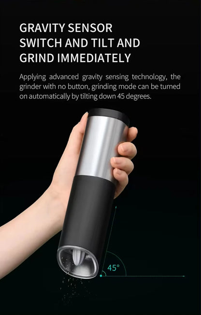 Electric Automatic Salt & Pepper Grinder with Spice Mill Storage Bins Kitchen Adjustable Grinding Tool