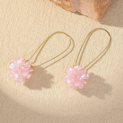 Korean Fashion White Crystal Flower Dangle Earrings for Women - Smarsty