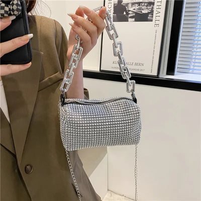 Rhinestone Bucket Bag Glitter Chain Purse Crossbody Mini - Smarsty
