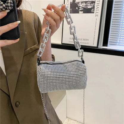 Rhinestone Bucket Bag Sparkling Crossbody Chain Bag - Smarsty