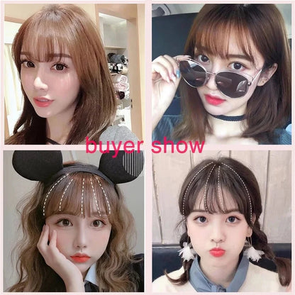 Synthetic Fake Invisible Air Bangs Hair Extension Front Fringes Hairpiece Black Brown Hair Accessories for Women - Smarsty
