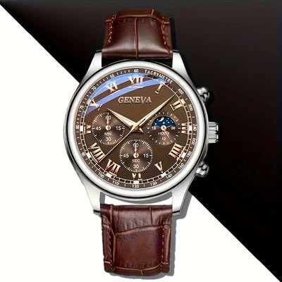 GENEVA High Quality Men's Luxury Belt Fashion Quartz Watch Men Round Business Student Sport Waterproof Glow Clock