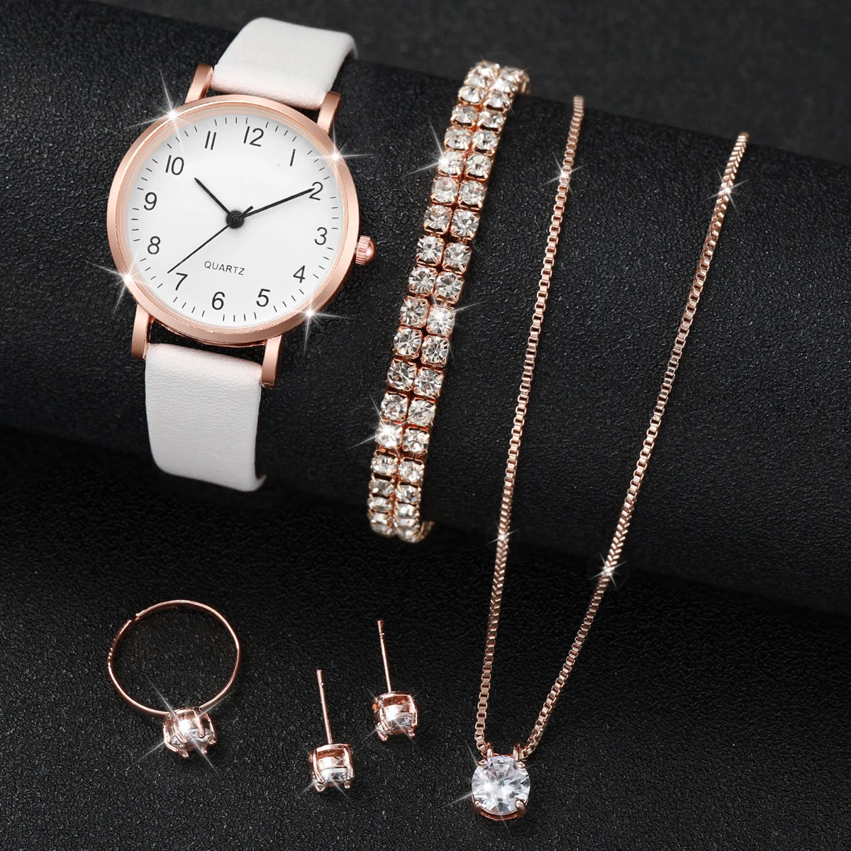 Fashion Women's Quartz Watch with Leather Band and Diamonds - Smarsty