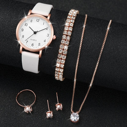 Fashion Women's Quartz Watch with Leather Band and Diamonds - Smarsty