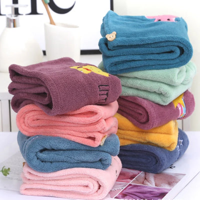 1Pc Embroidery Style Hair Drying Cap, Coral Fleece Thickened Hair Towel for Bathroom, Women's Absorbent Quick Drying Shower Cap, - Smarsty