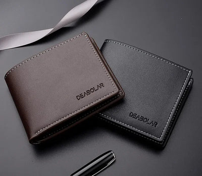 Leather Men Short Wallet Thin Style Folding Young Men Credit Card Holder Wallet - Smarsty