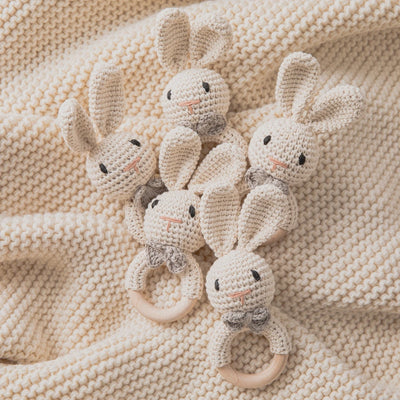 Baby Crochet Rattle Wooden Teether Toy BPA Free Wood Rodent Rabbit Rattle Baby Mobile Play Gym Newborn Educational Music Toys by Smarsty