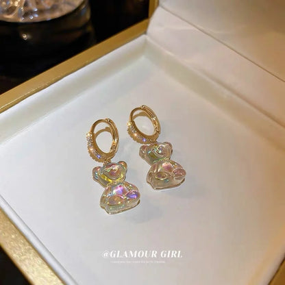 Cute Bear Drop Earrings for Women with Shiny Zircon Finish - Smarsty