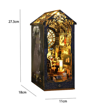 DIY Book Nook Shelf Insert Kit 3D Wooden Puzzle Doll House Assembly Building Model Bookends With Furniture LED Light Xmas Gifts by Smarsty