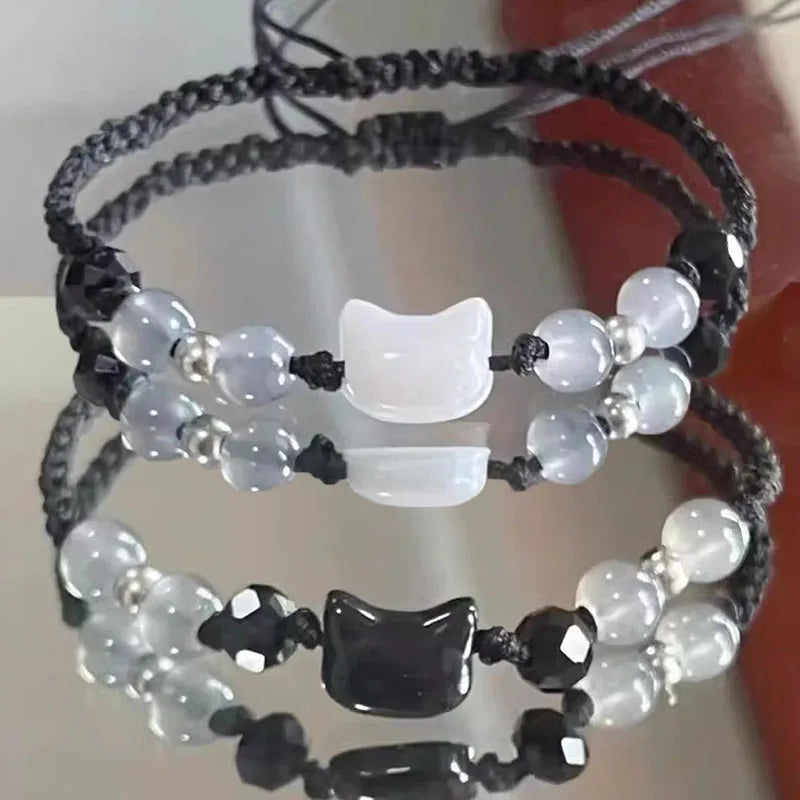 Moonstone Obsidian Couple Bracelets Handmade Minimalist Jewelry - Smarsty