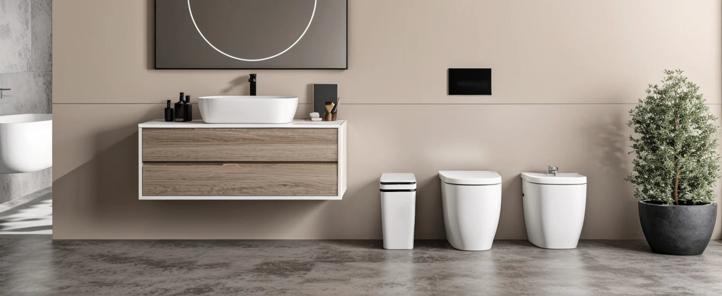 2 Pack 12L Bathroom Automatic Trash Cans Touchless Motion Sensor Slim with Lid for Bathroom Bedroom Living Room Office White - Smarsty