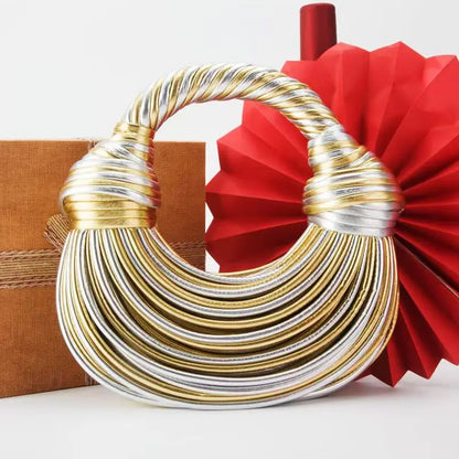 Women Handbags 2024 Designer Rope Knotted Gold Clutch - Smarsty