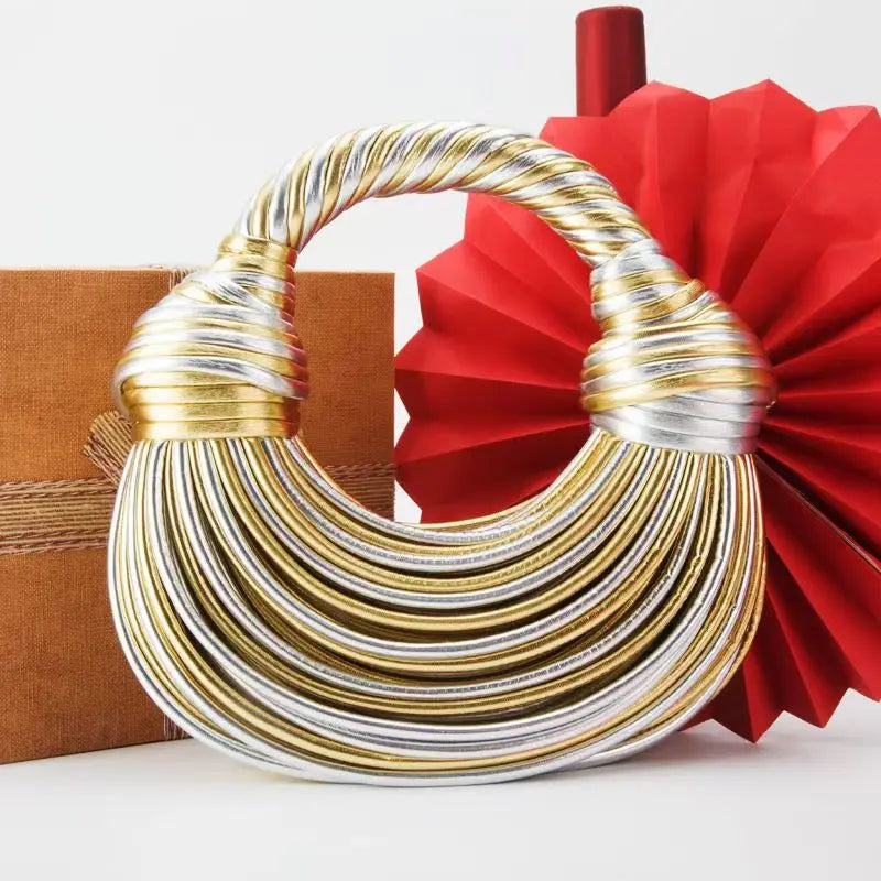 Women Handbags 2024 Designer Rope Knotted Gold Clutch - Smarsty
