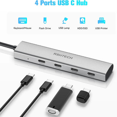 USB C Hub 4 Port Aluminum Gen2 Data Dongle Portable - Smarsty