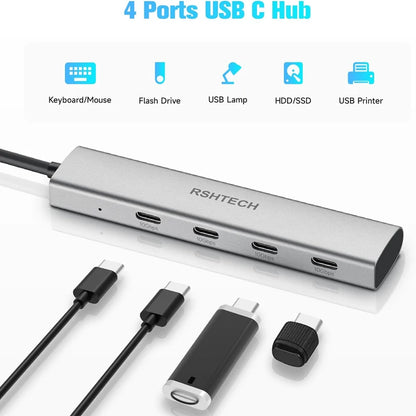 USB C Hub 4 Port Aluminum Gen2 Data Dongle Portable