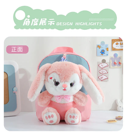 Plush 3D Rabbit Backpack For Kids Cute Bow Tie Design - Smarsty