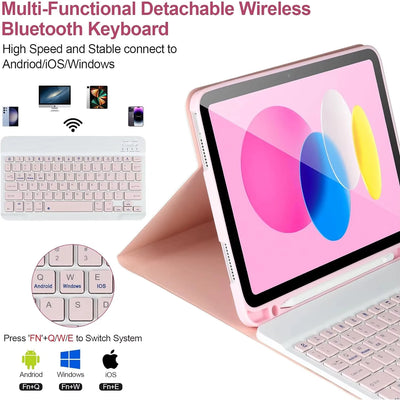 Keyboard Case For iPad 10th Gen 2022 10.9inch,Detachable Bluetooth Keyboard Cover For iPad 11 11inch A16 2025 With Pencil Holder