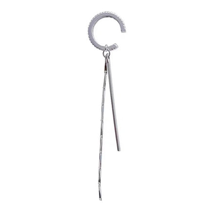 Silver Crystal Tassel Non Piercing Ear Cuff Clip Earrings - Smarsty