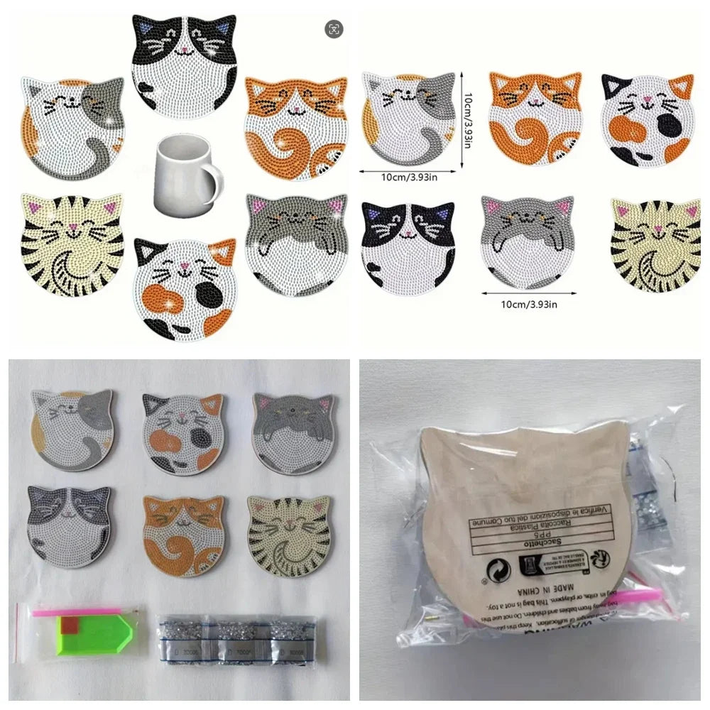 DIY Cats Diamond Painting Coasters Set for Drinks - Smarsty