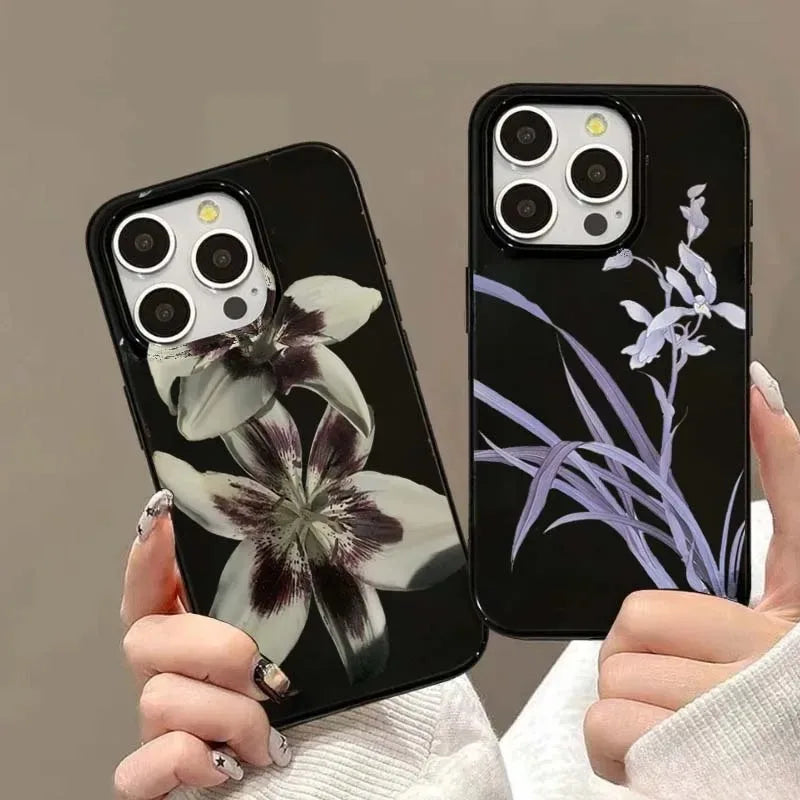 Orchid Print Shockproof Phone Case for iPhone 7 to 16 - Smarsty
