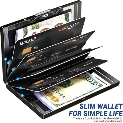 Anti-Scan RFID 6 Cards Large capacity Aluminum Metal Credit Card Holder Slim Blocking Wallet Case Business Card Protection Hold - Smarsty